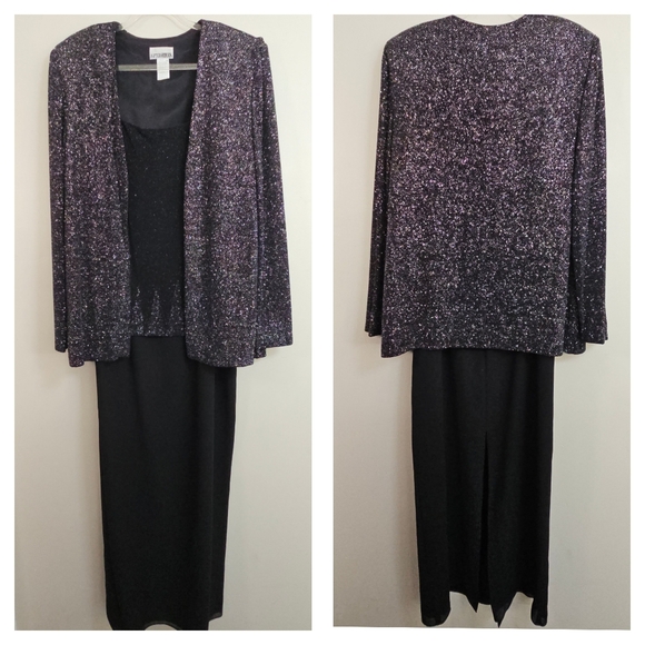 After Dark Y2K Long Evening Formal 2pc Jacket Dress Glitter Size 14 Black - Picture 1 of 11